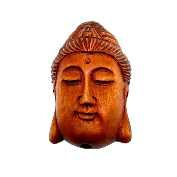 Ojime Bead Netsuke Kuan Yin Guanyin Quan Yin Hand-Carved Boxwood Signed Face - Picture 1 of 10